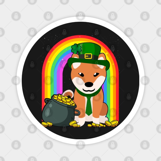 Shiba Inu Rainbow Irish Clover St Patrick Day Dog Gift graphic Magnet by theodoros20